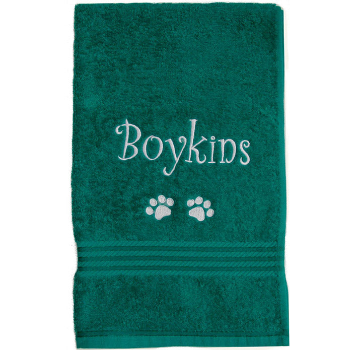 Green Pet Towel embroidered or personalised with the name Boykids