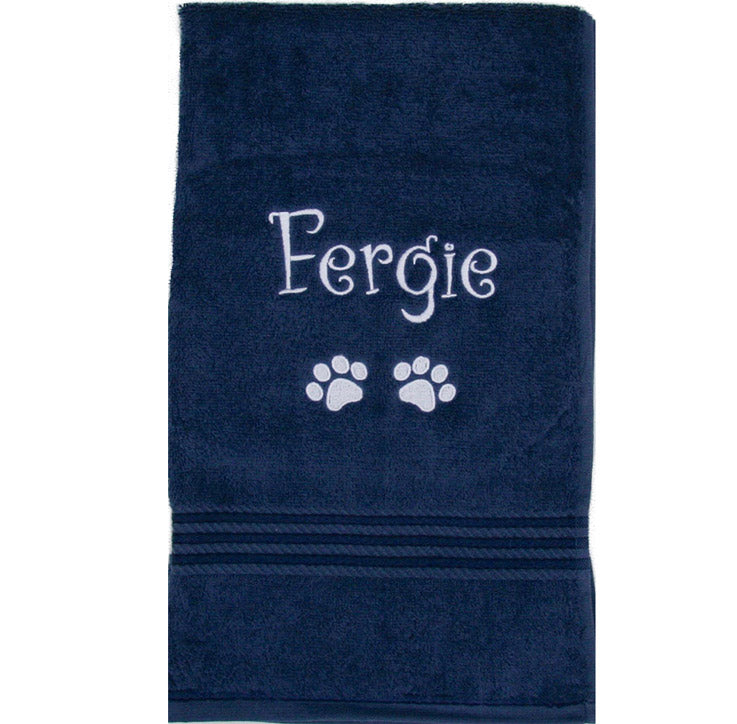 Navy Blue Pet Towel embroidered or personalised with the name Fergie