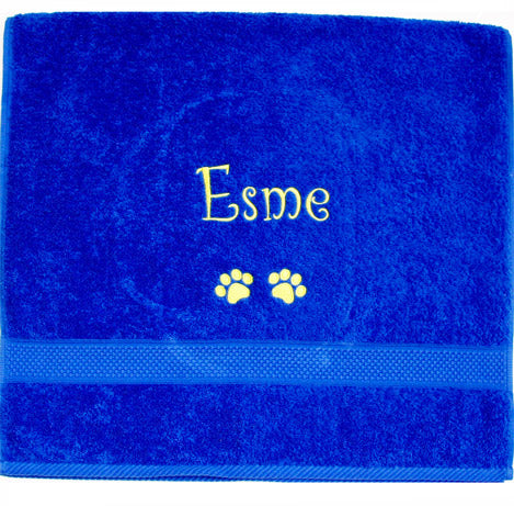 Blue Pet Dog Cat Towel embroidered or personalised with the name Esme