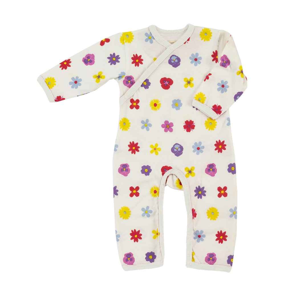 A top quality pretty organic Pansy Flower romper from Pigeon Organics