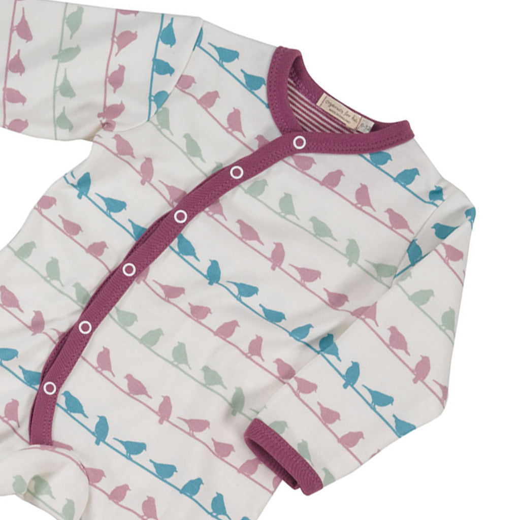 close up a superb quality Bird Multi Silhouette Romper from Pigeon Organics: