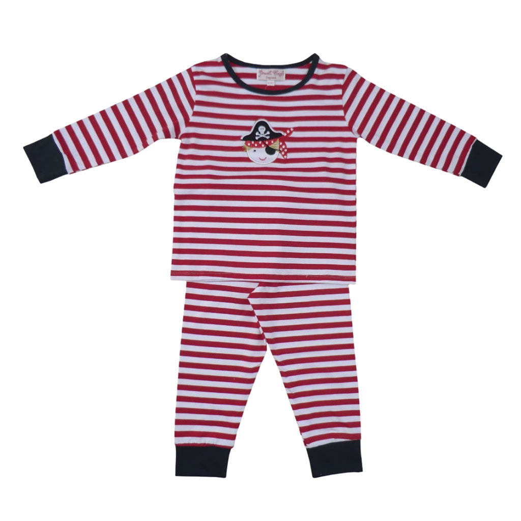 Red and white striped cotton Pyjamas with an appliquéd pirate face.