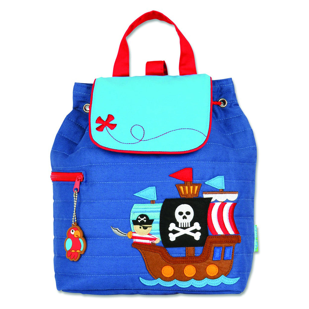 Stephen Joseph bright blue quilted signature backpack embroidered appliqued pirate ship