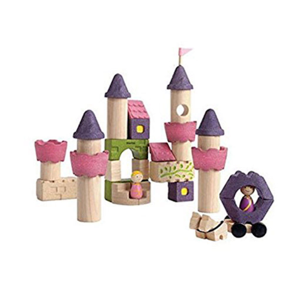 Plan Toy Fairy Tale Blocks is castle themed with princess, prince, and horses perfect gift for Christmas and Birthdays