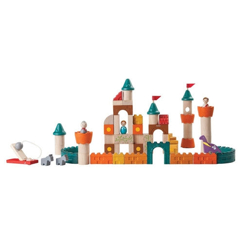 Plan toys eco friendly sustainable fantasy castle play blocks with canon and dragon