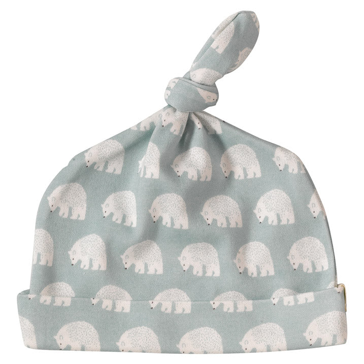 Pigeon Organics polar bear cream and pale blue hat for newborn baby girl or boy