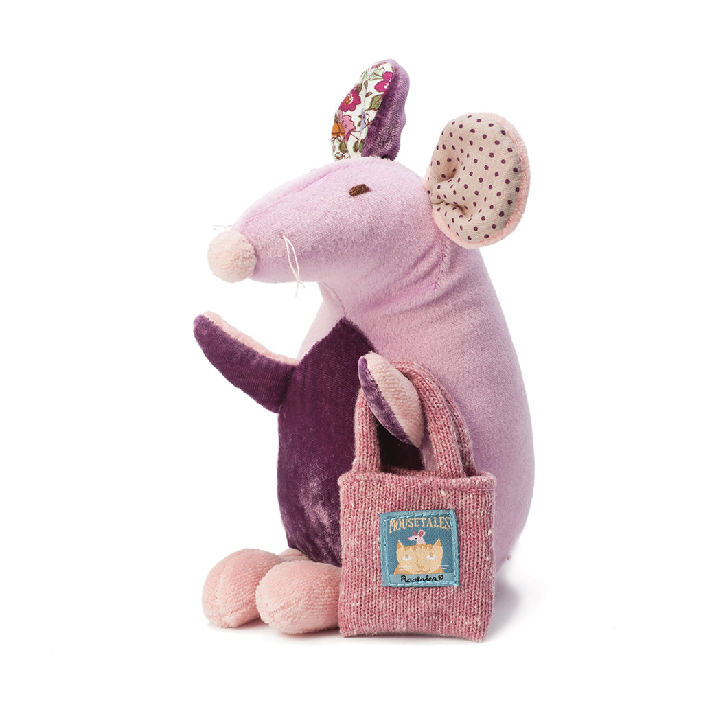 Ragtales Mouse Pom Pom pink and mauve patchwork body with shopping bag soft birthday gift