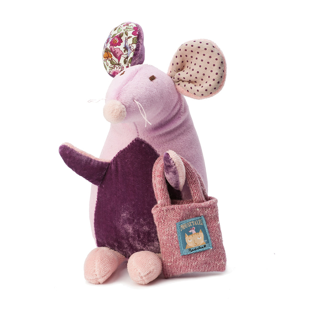 Ragtales Mouse Pom Pom pink and mauve patchwork mis-matched velour cotton fabric body and shopping bag