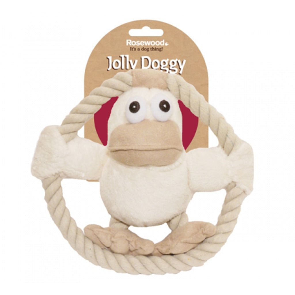 Dog Gift Duck in a Rope Soft with strong plush animal filled with 100% cotton filling and using unbleached rope with tag above