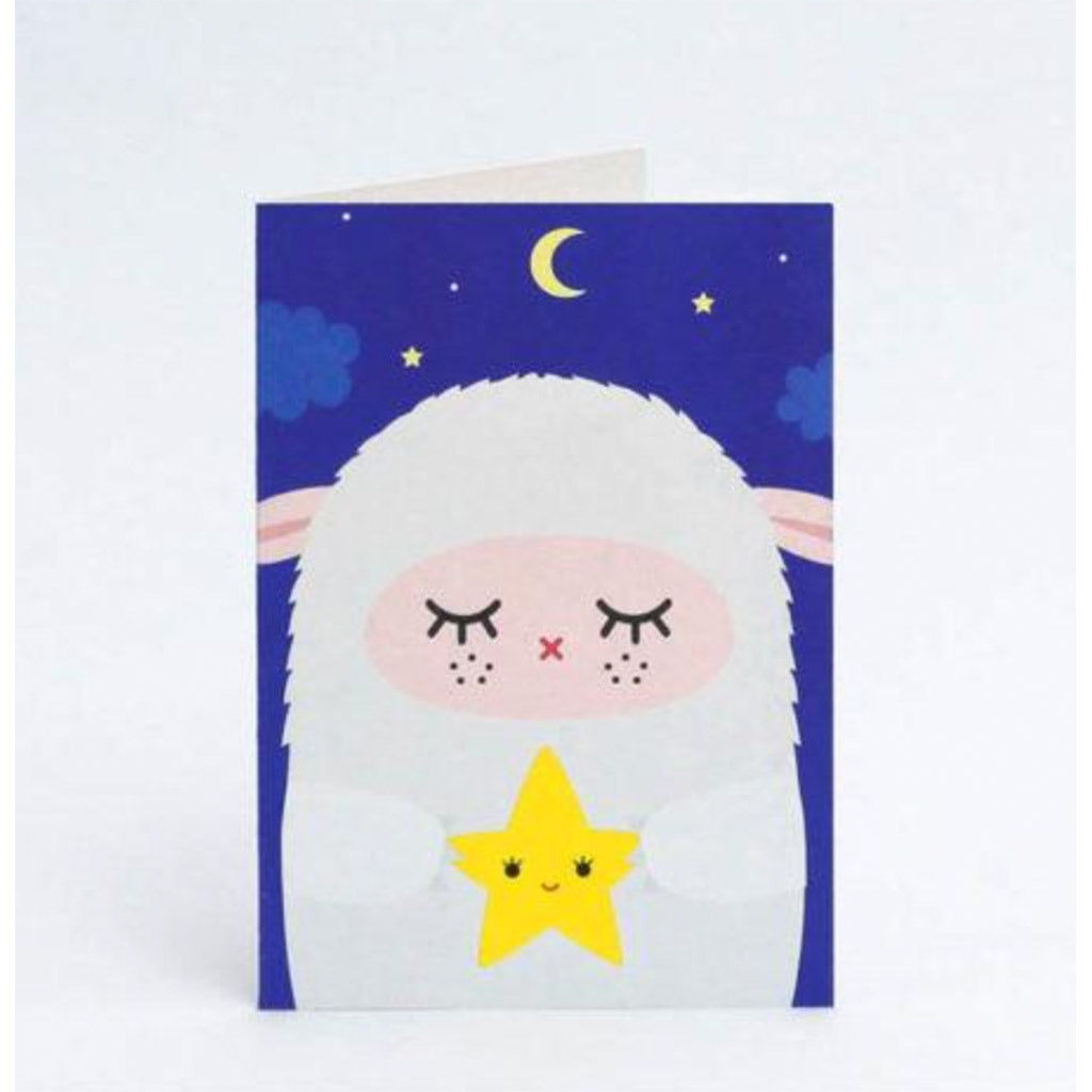 Noodool Ricemere sheep lamb holding star greetings card for birthday newborn new baby