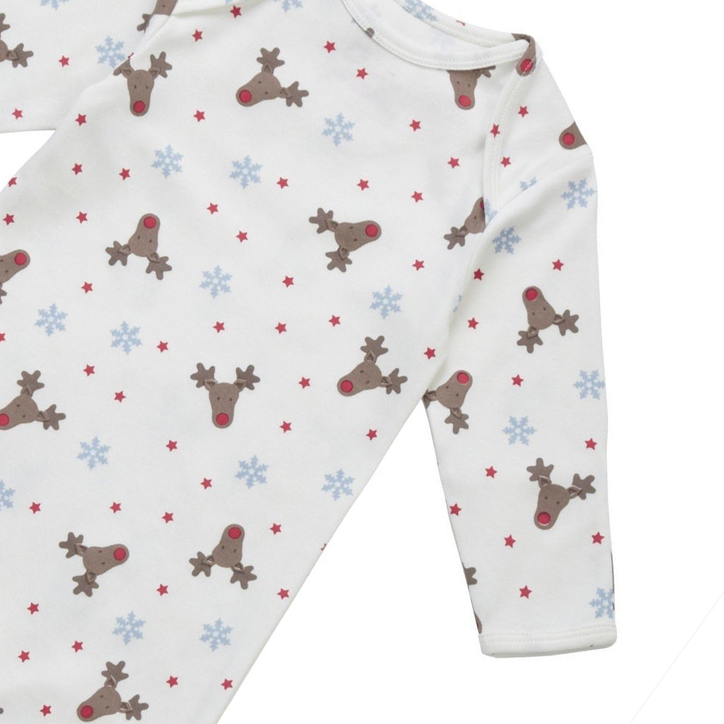 close up of a Piccalilly Organic Christmas Rudolph Sleepsuit