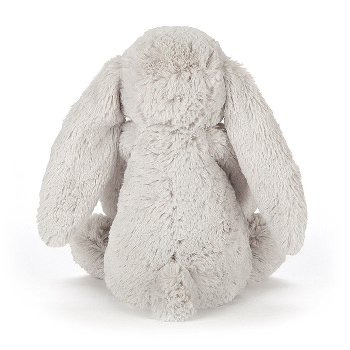 Rear view of an adorable Jellycat Blossom Silver Bunny