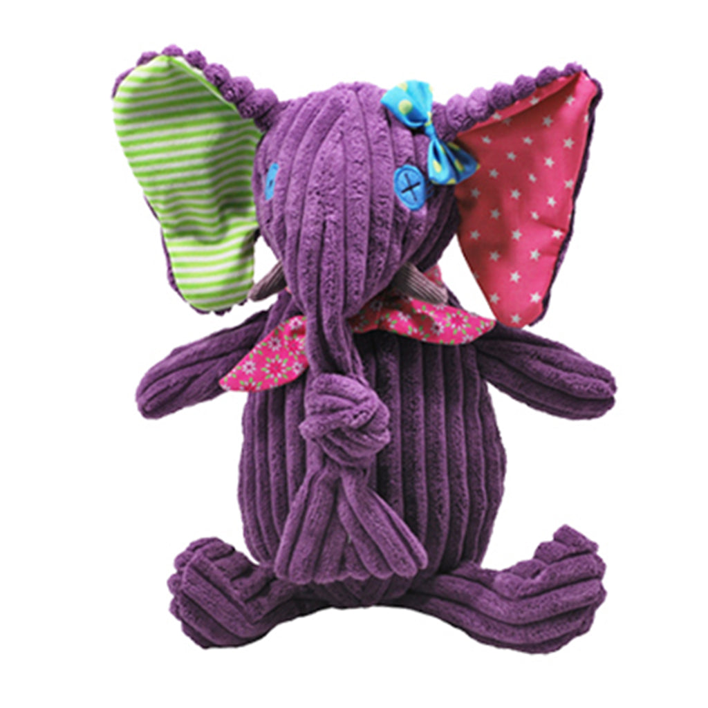 Simply Elephant first Deglingos soft toy with large pink and green ears and a purple corduroy body