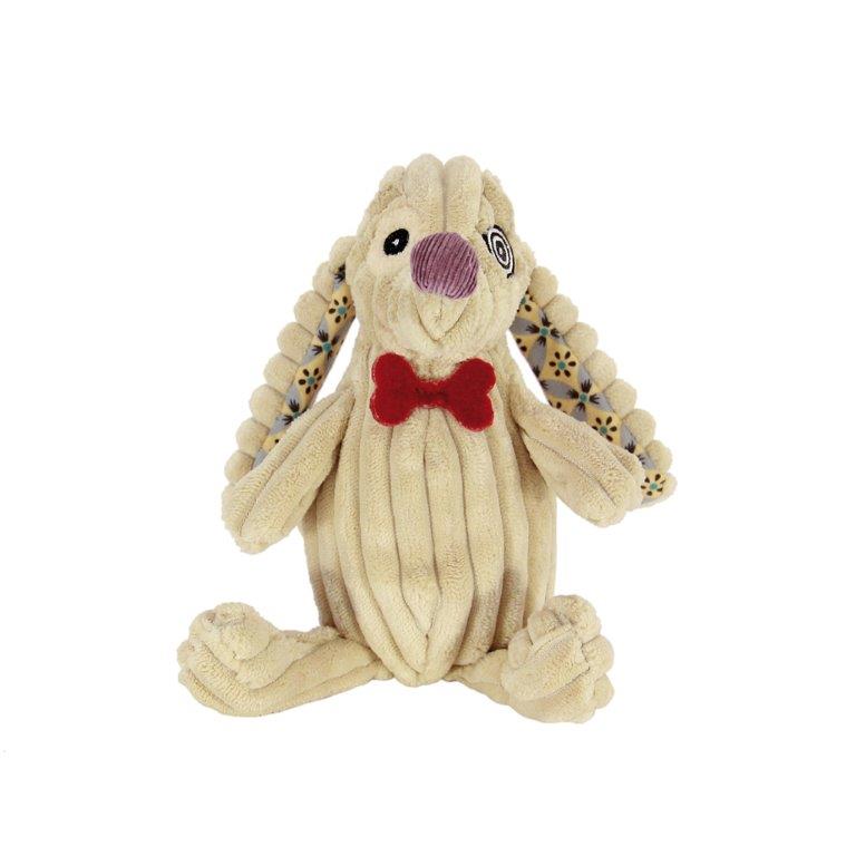 Simply Dog  for baby’s first Deglingos soft toy has a large purple nose , red tie with a cream soft corduroy body