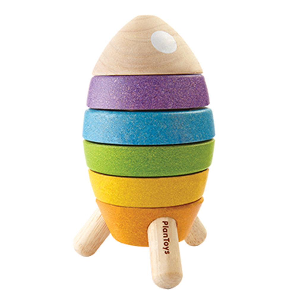 Colourful sort and stack rocket from 18 months eco friendly Plan Toys