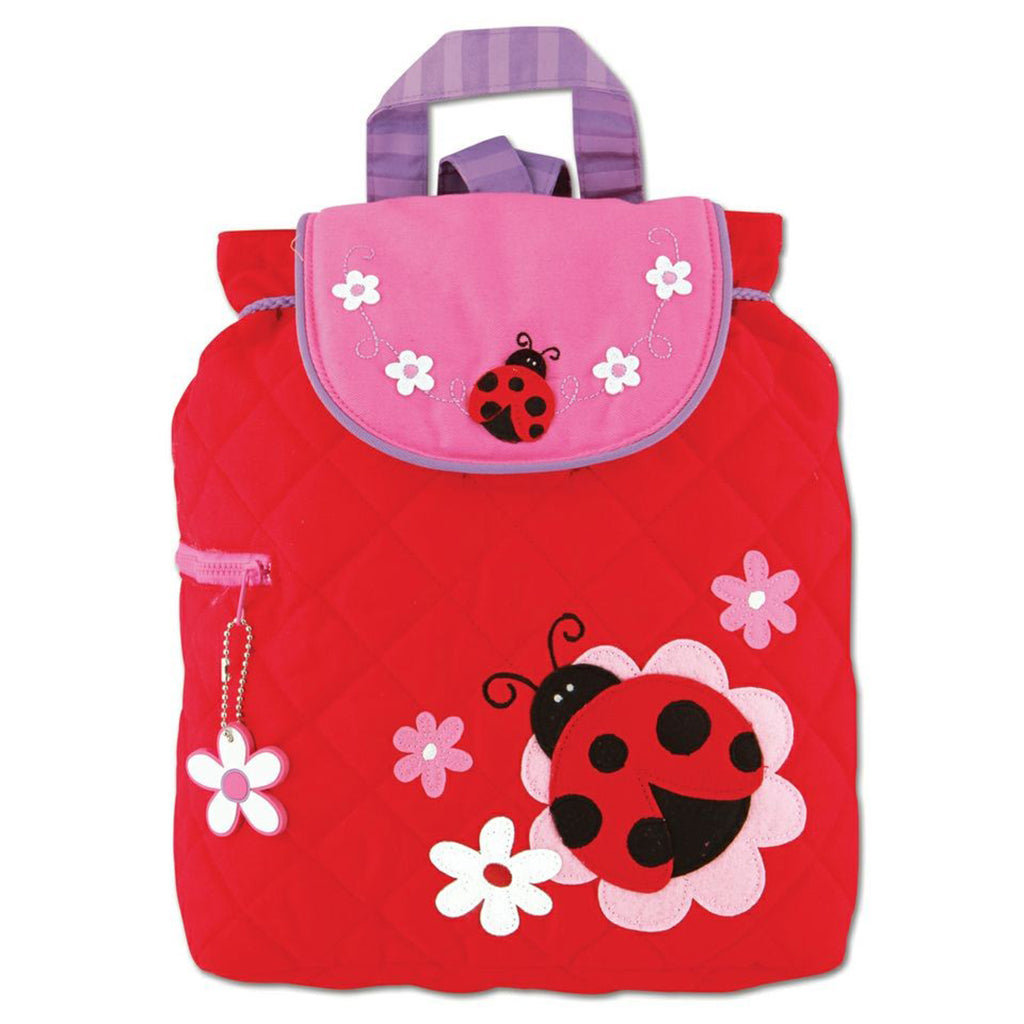 Stephen Joseph red quilted girls signature backpack embroidered and appliquéd ladybird and flowers