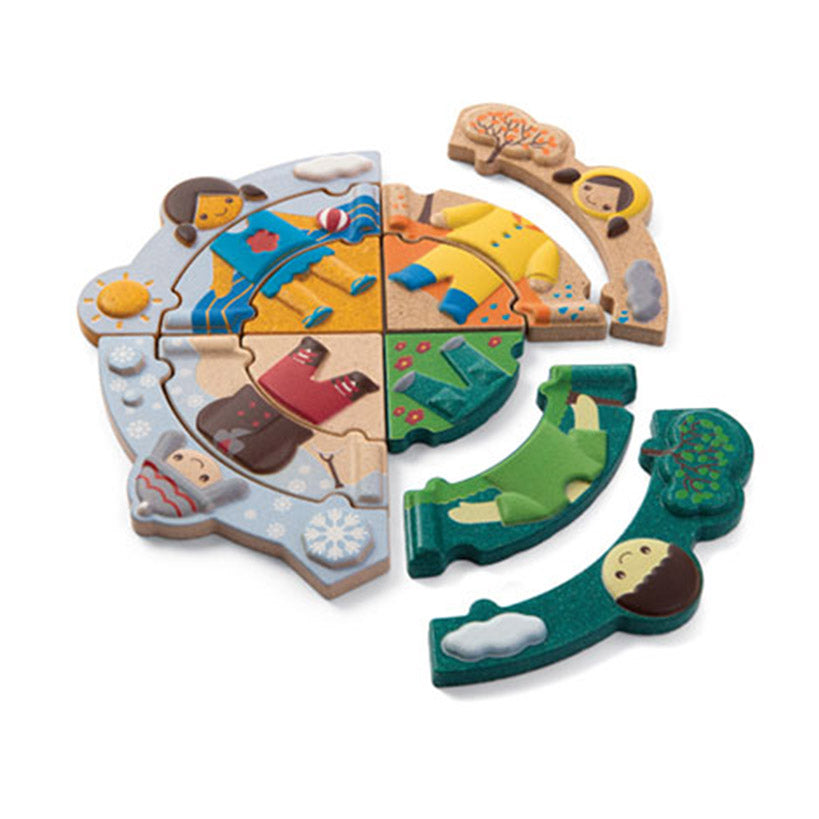Plan Toys colourful wooden puzzle set with figures to dress for different seasons boy girl gift