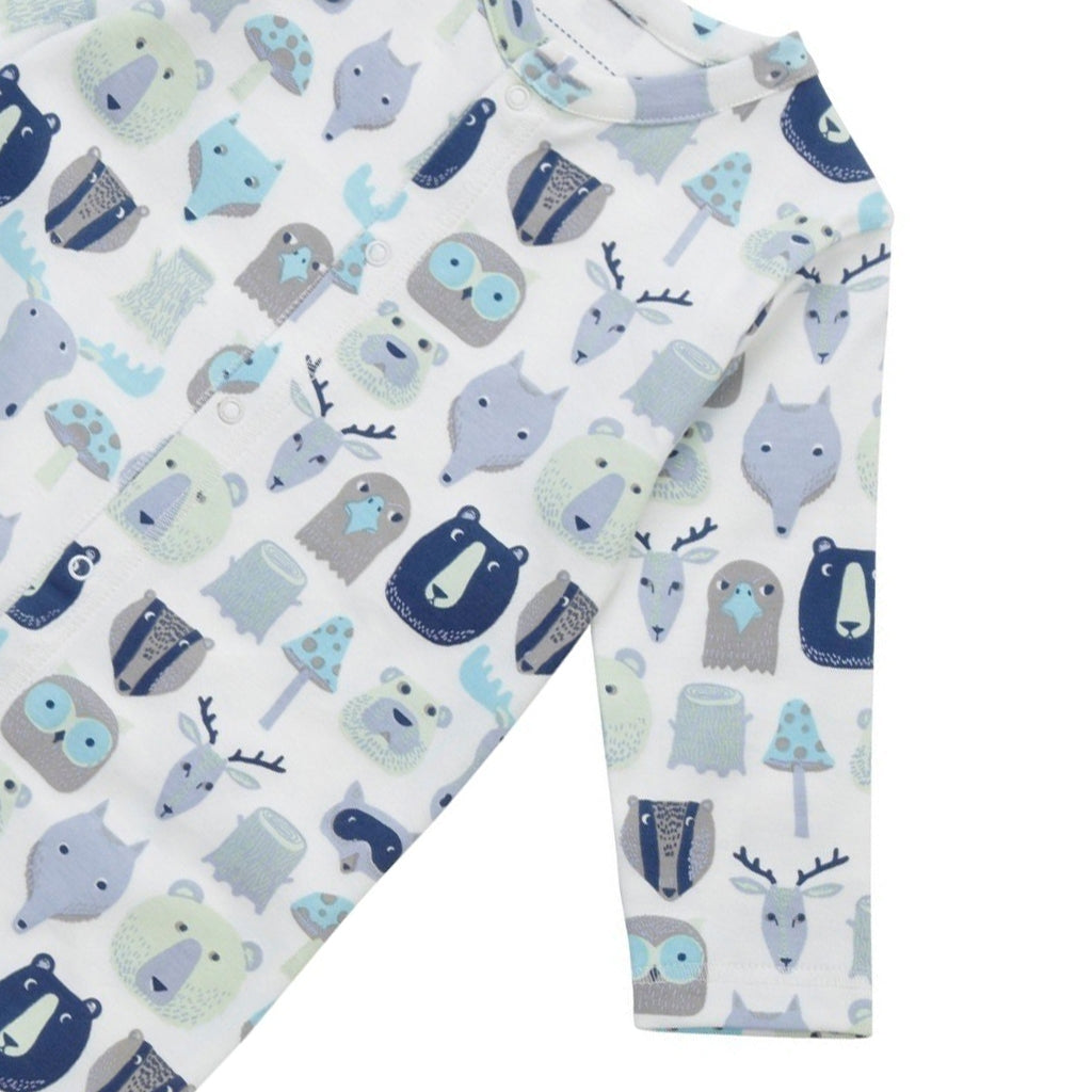 organic piccalilly baby boys soft sleepsuit with woodland animals design