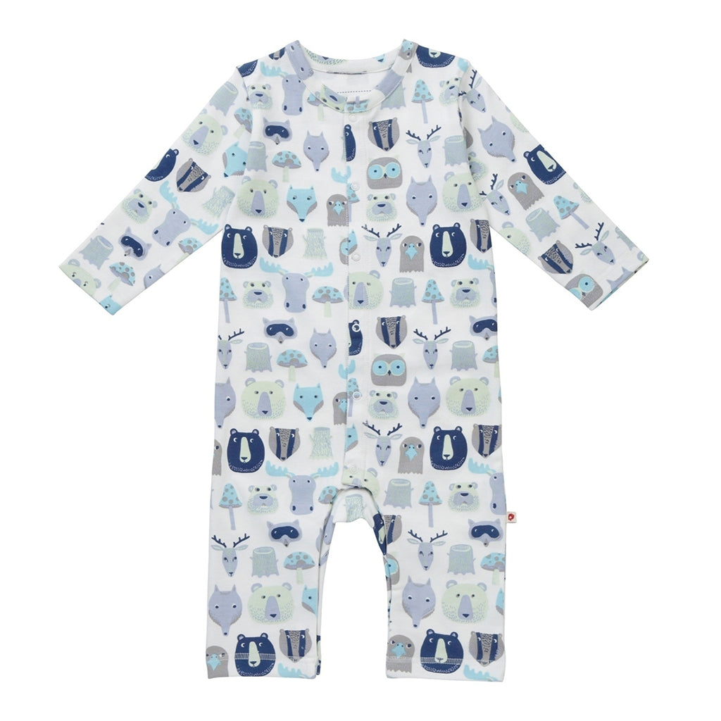organic piccalilly baby boys soft sleepsuit with woodland animals design
